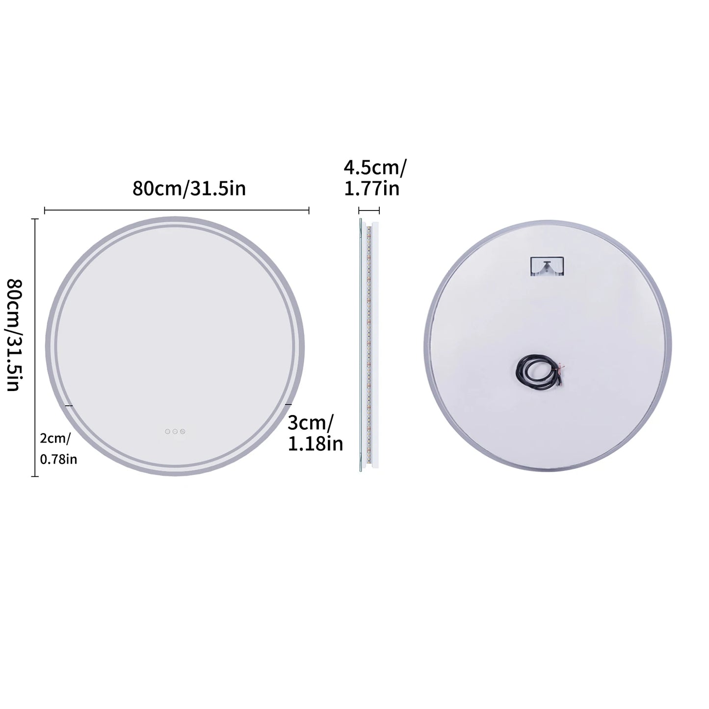 LUVODI Intelligent Round Mirror With Touch Screen Dimmable LED Light