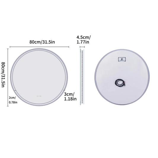 LUVODI Intelligent Round Mirror With Touch Screen Dimmable LED Light