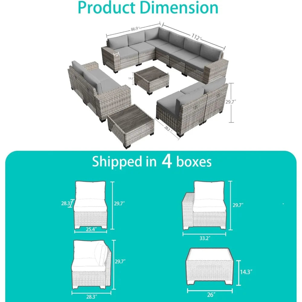 12 Piece Wicker Outdoor Patio Furniture Set With Thick Cushions
