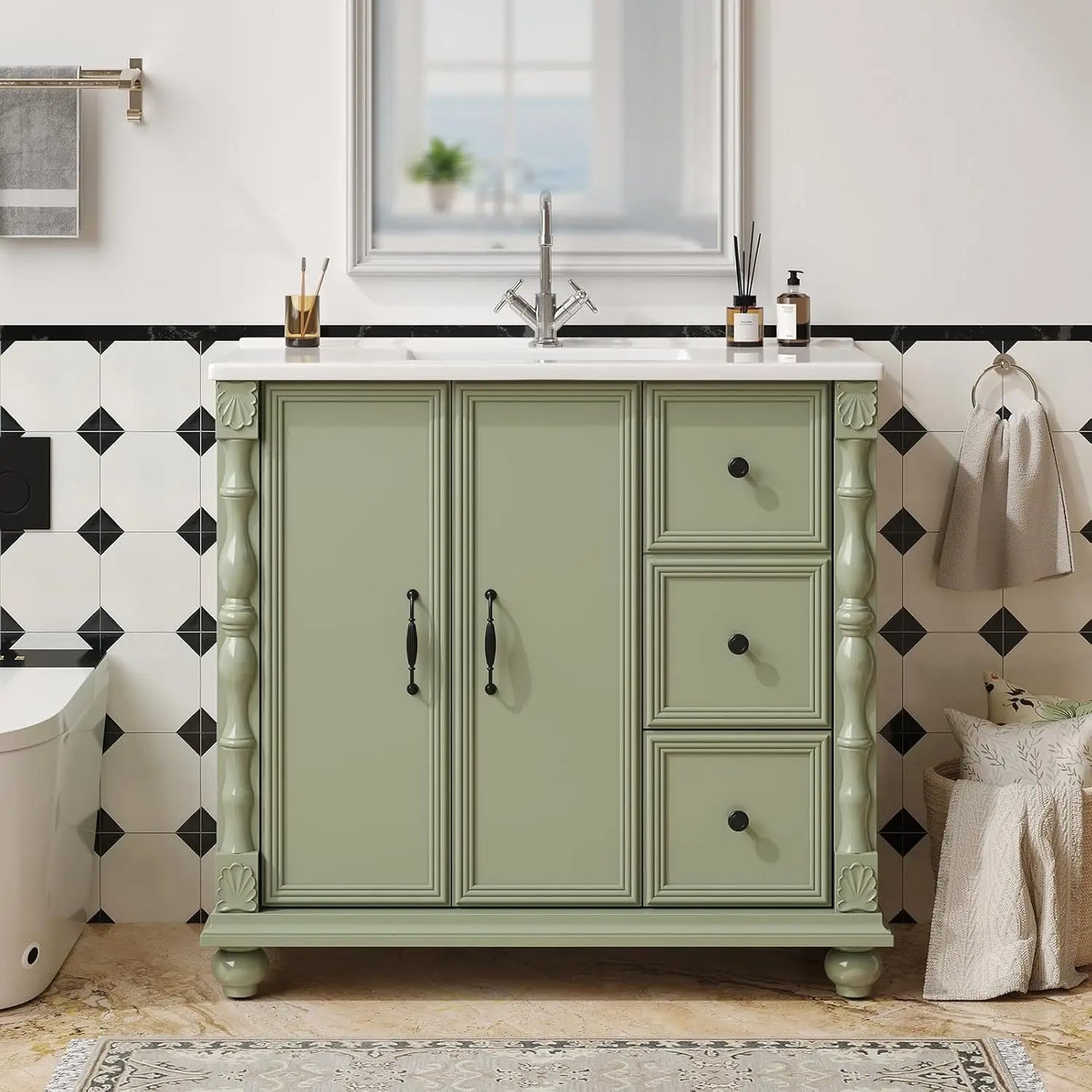 Modern Bathroom Vanity Sink Combo With Ceramic Top Freestanding Cabinet