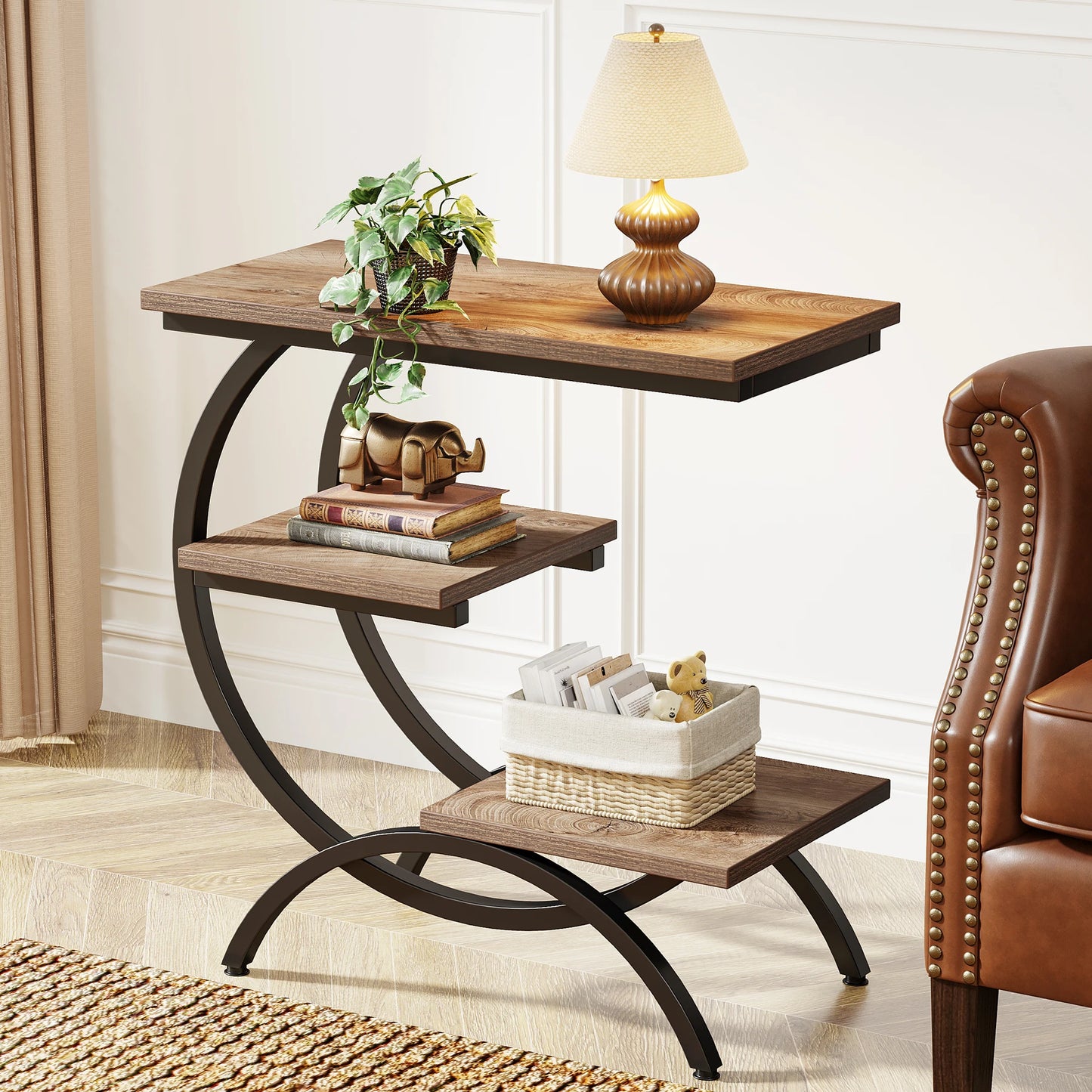 Tribesigns C Shaped End Table With Industrial 3 Tier Storage