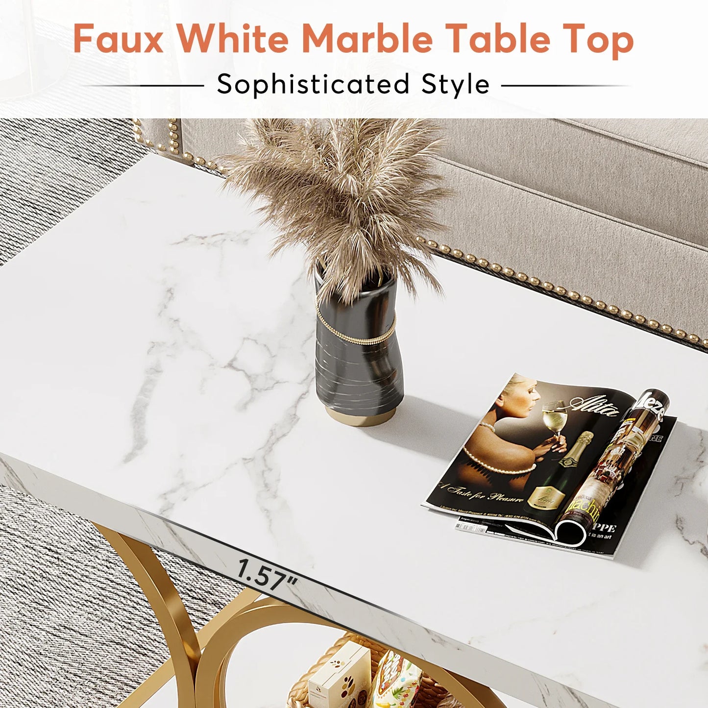 Tribesigns Rectangle Coffee Table Modern 2Tier Faux Marble Wood LivingRoomFurniture