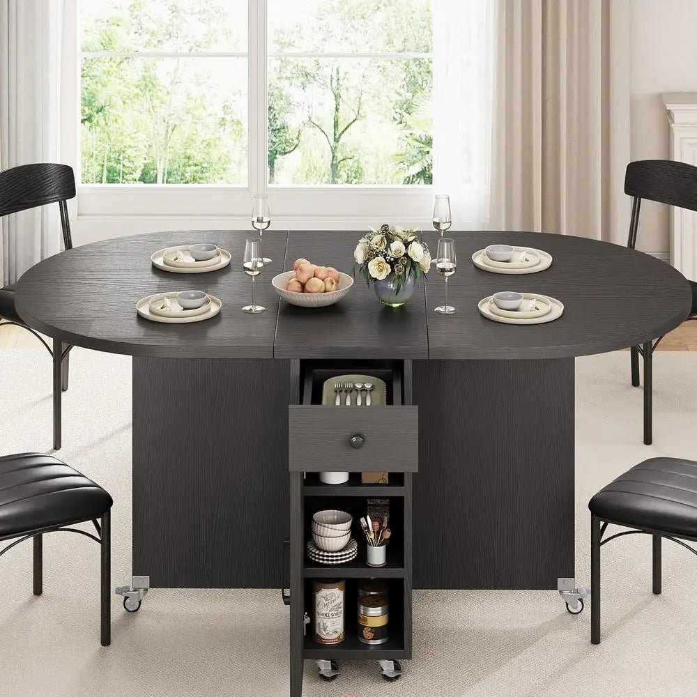 Space-Saving Foldable Dining Table For 4 With Storage Drawer