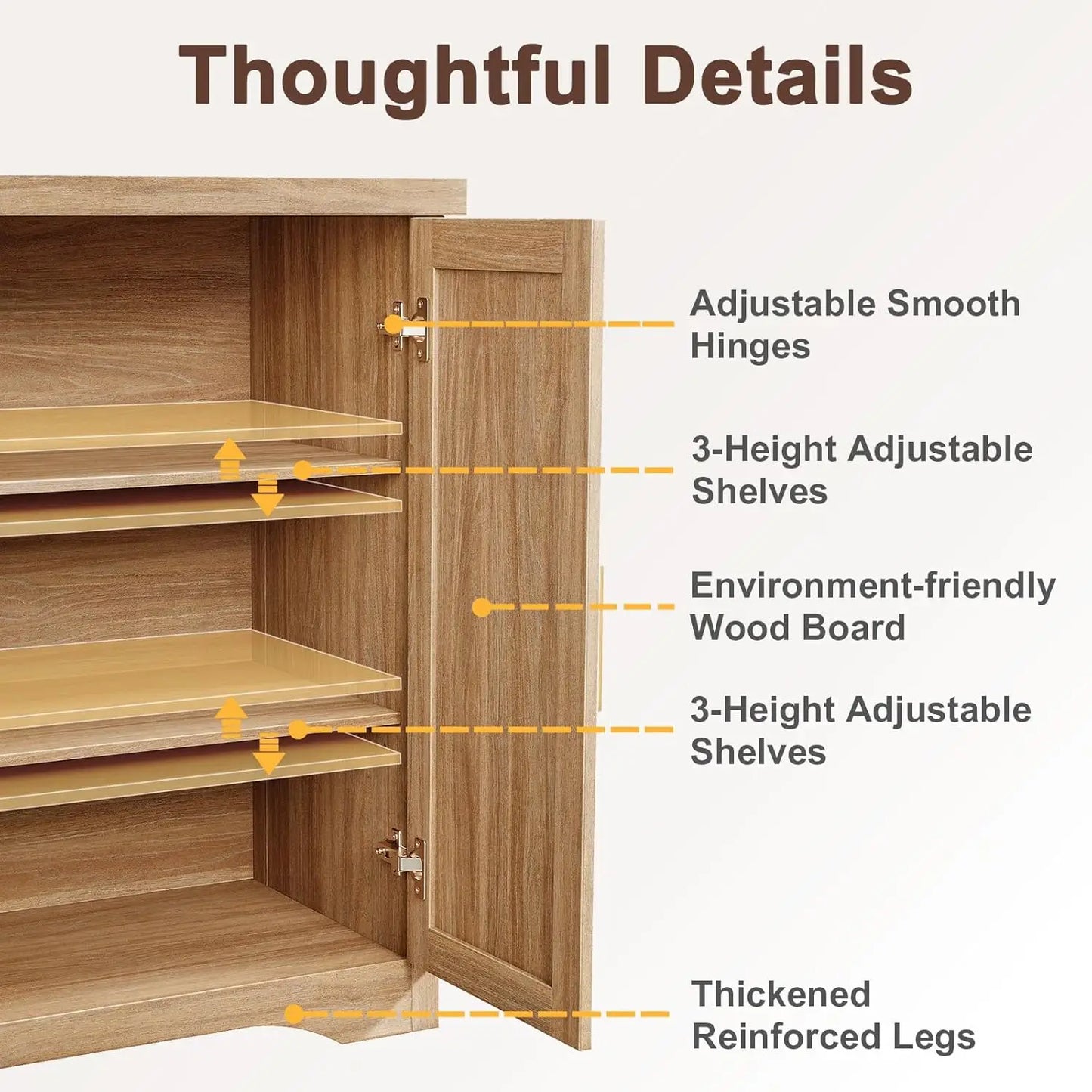 Fluted Buffet Cabinet With Storage Sideboard Modern Credenza Wood