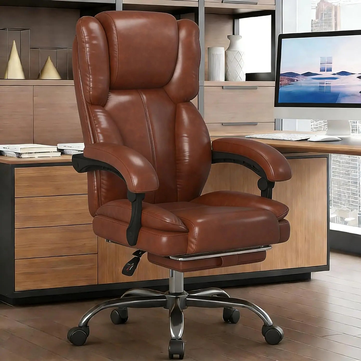 Big And Tall Leather Office Chair With Footrest And Headrest