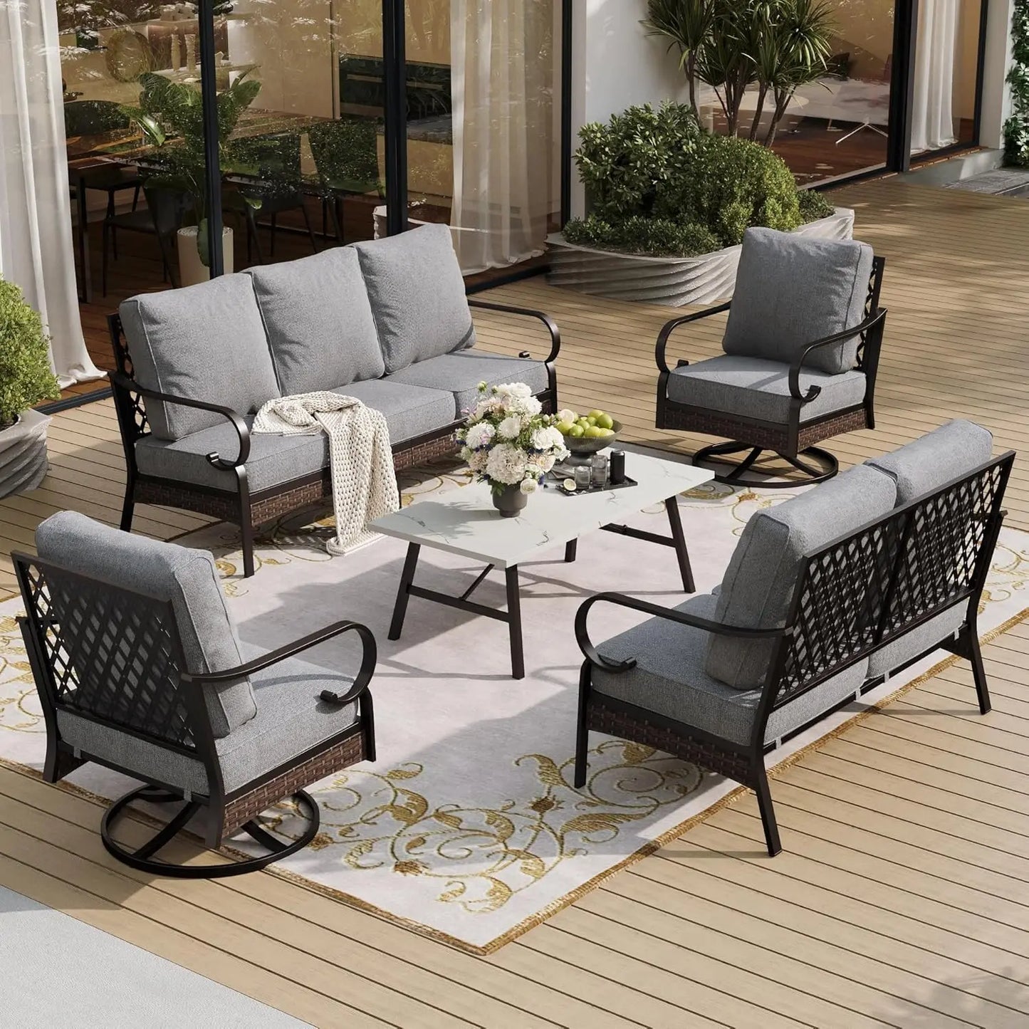 Outdoor Patio Furniture 5 Piece Conversation Set With Coffee Table