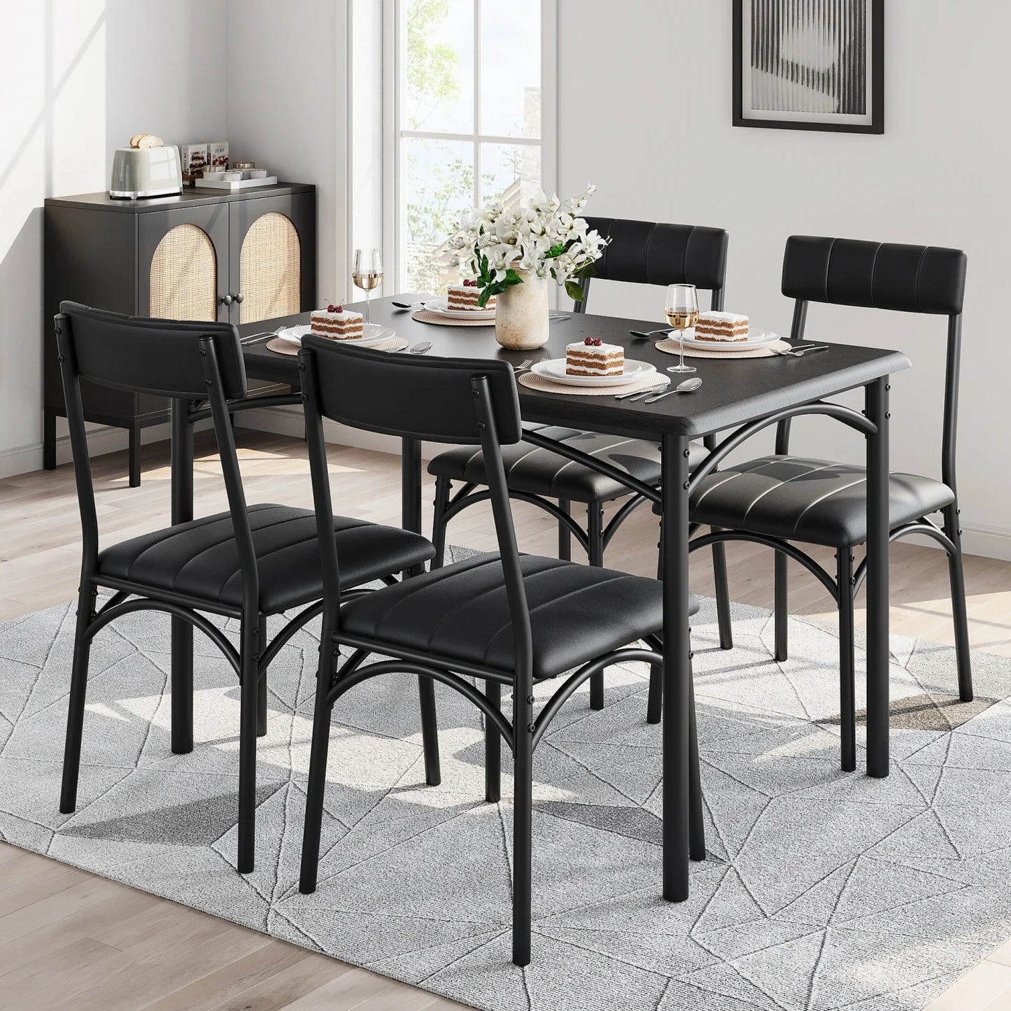 HiMISS Dining Room Set For Four With Upholstered Chairs
