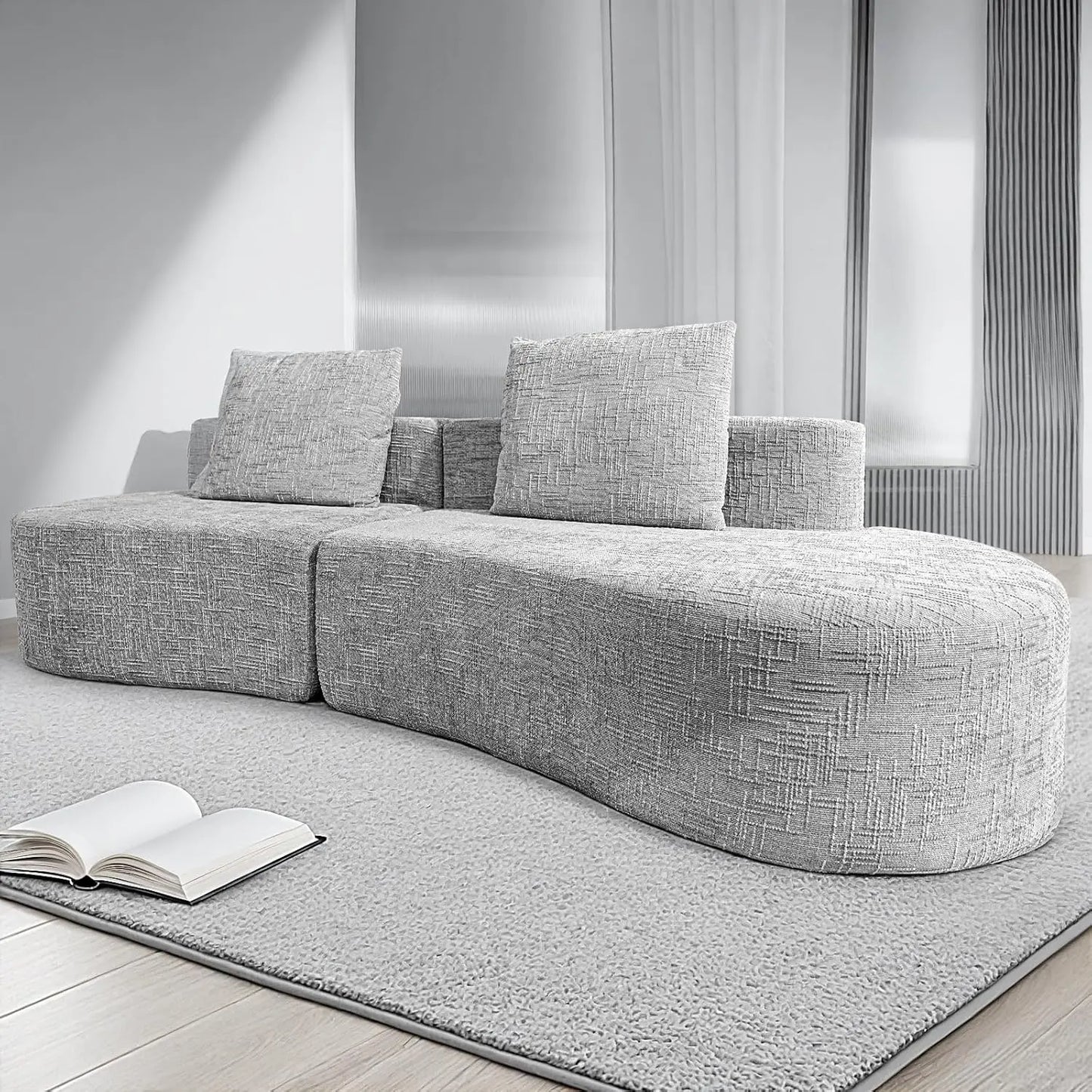 YQXH Curved Half Moon Sectional Sofa Bed With Metal Frame And 2 Pillows 4 Seaters
