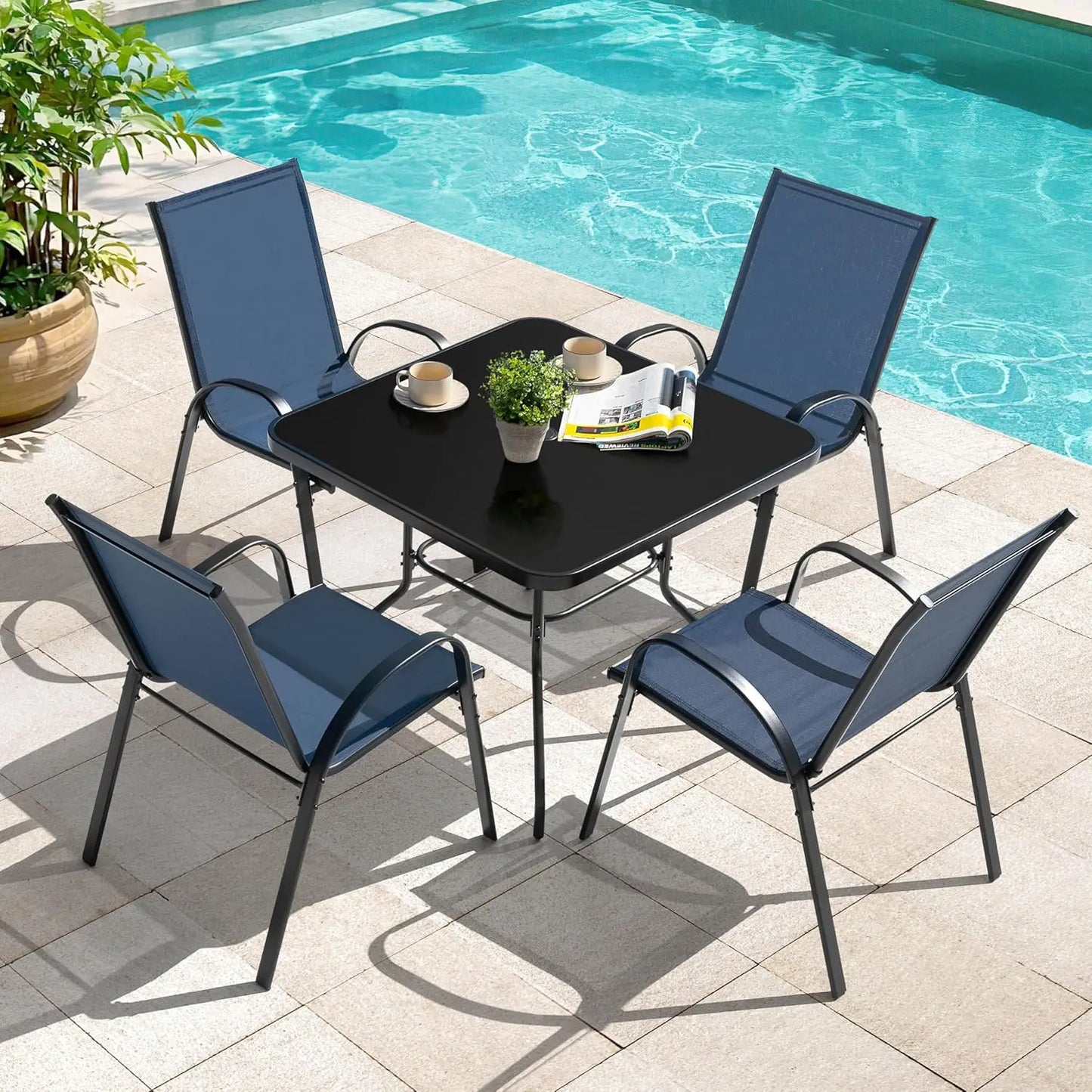 Patio Dining Set With Metal Table And Umbrella Hole
