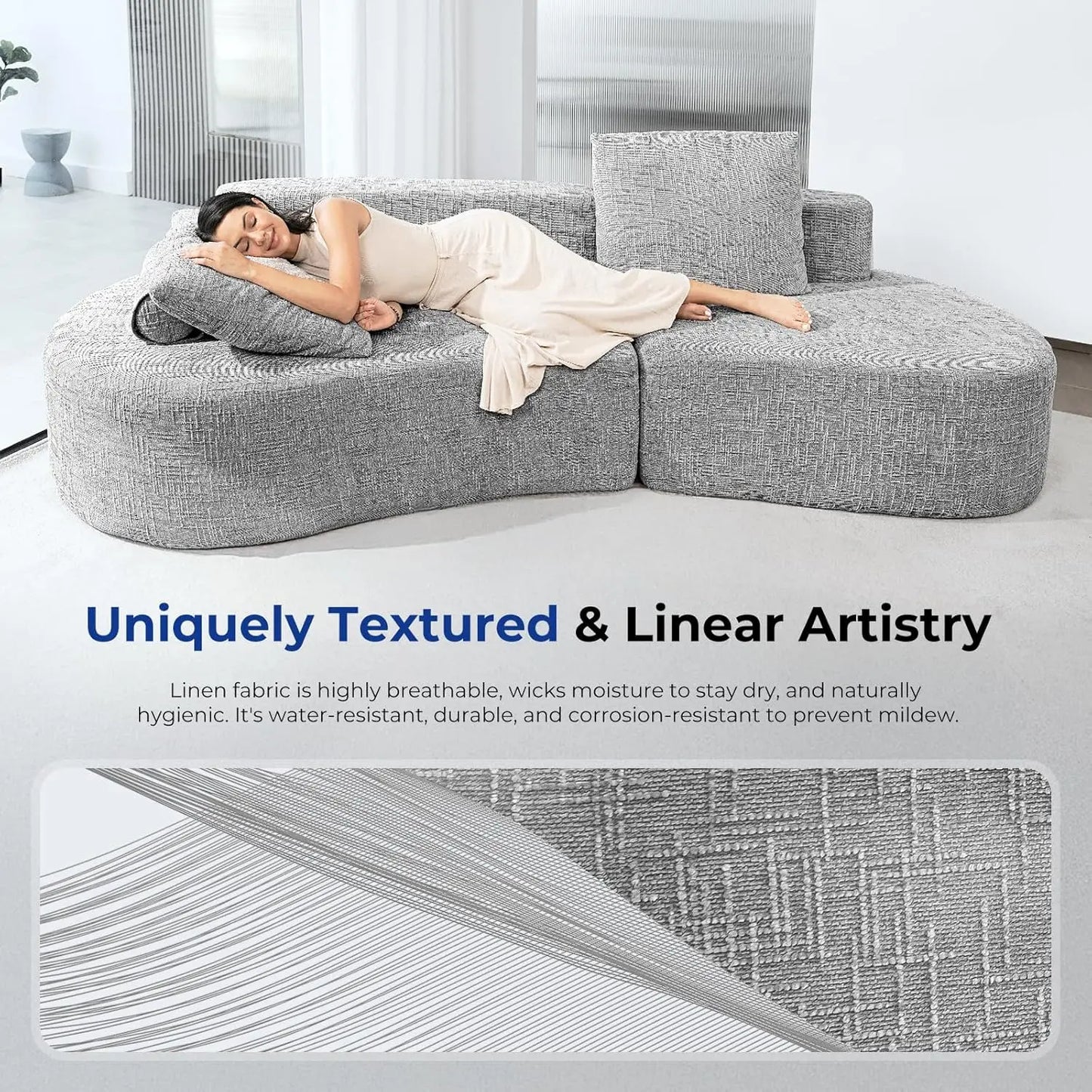 YQXH Curved Half Moon Sectional Sofa Bed With Metal Frame And 2 Pillows 4 Seaters