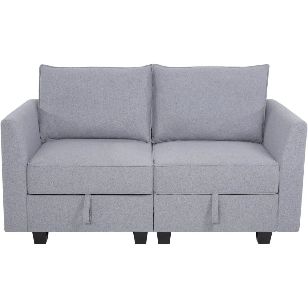 Modular Linen Loveseat Sofa With Extendable Sleeper Bed