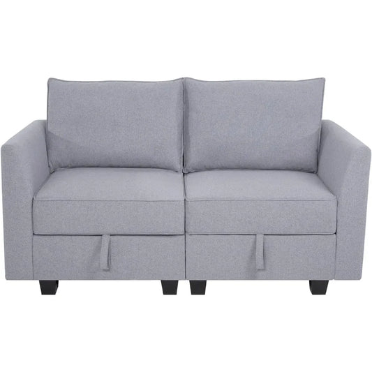 Modular Linen Loveseat Sofa With Extendable Sleeper Bed