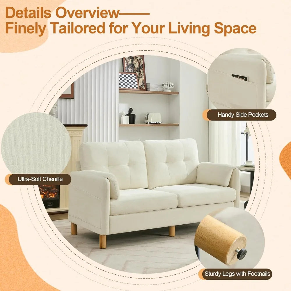 Chenille Loveseat Sofa Modern Upholstered Couch with Armrest Pillows