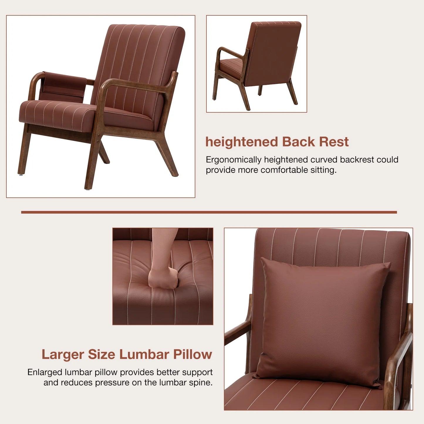 Hommpa Mid Century Wood Frame Accent Chair With PU Leather