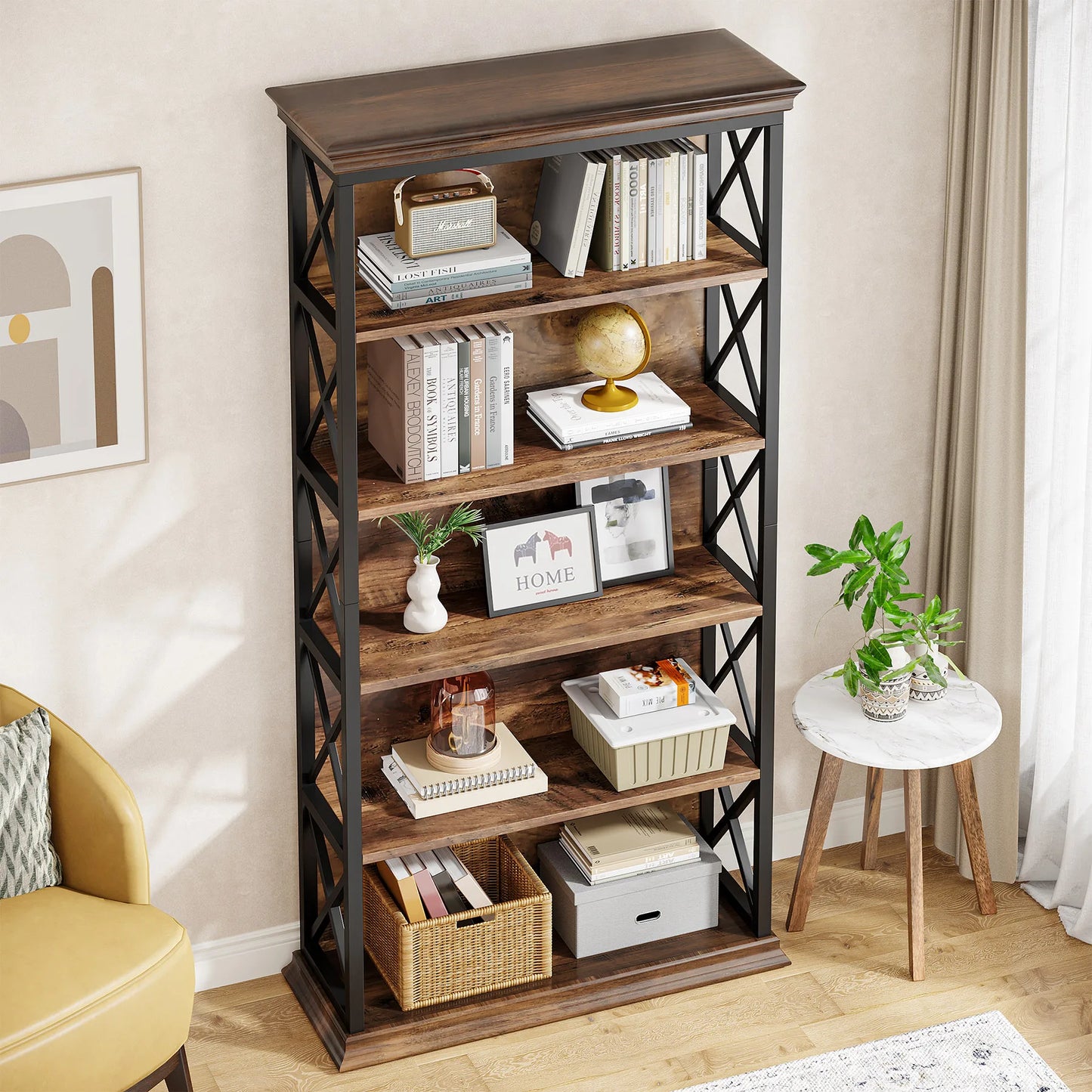 Tribesigns 5 Tier Bookcase Industrial Floor Standing Bookshelf