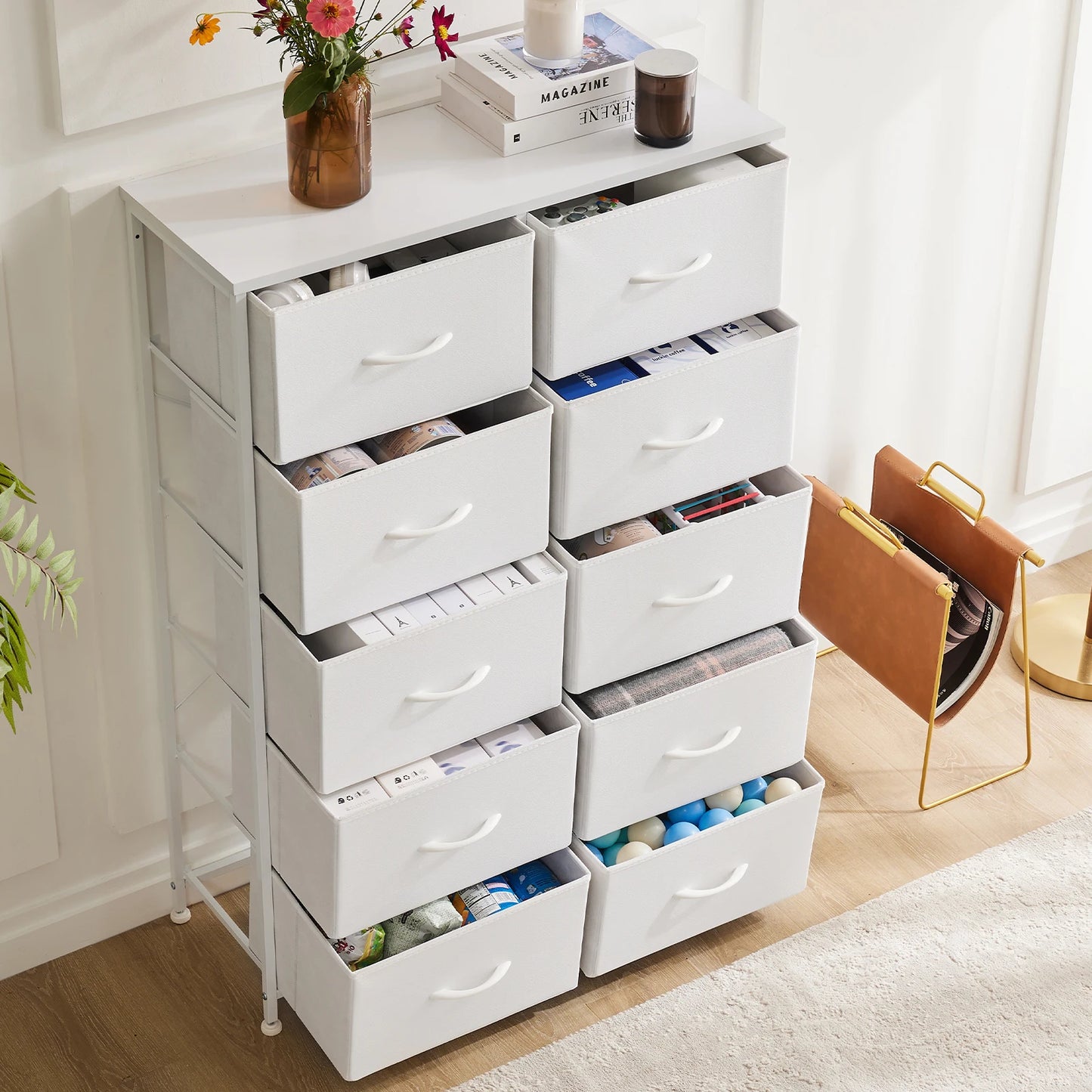 JHK Multifunction Wardrobe Chest With Fabric Drawers For Bedroom Storage