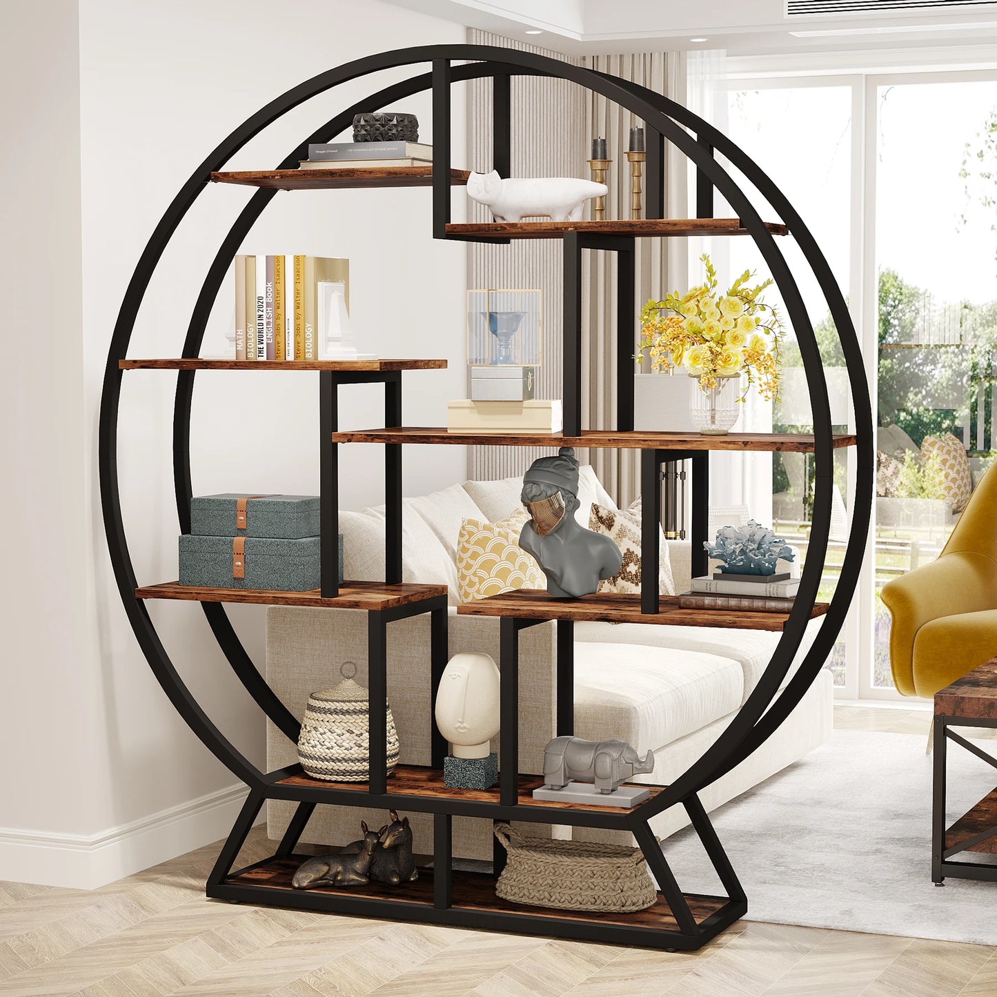 Tribesigns Round Etagere Bookshelf with Five Shelves