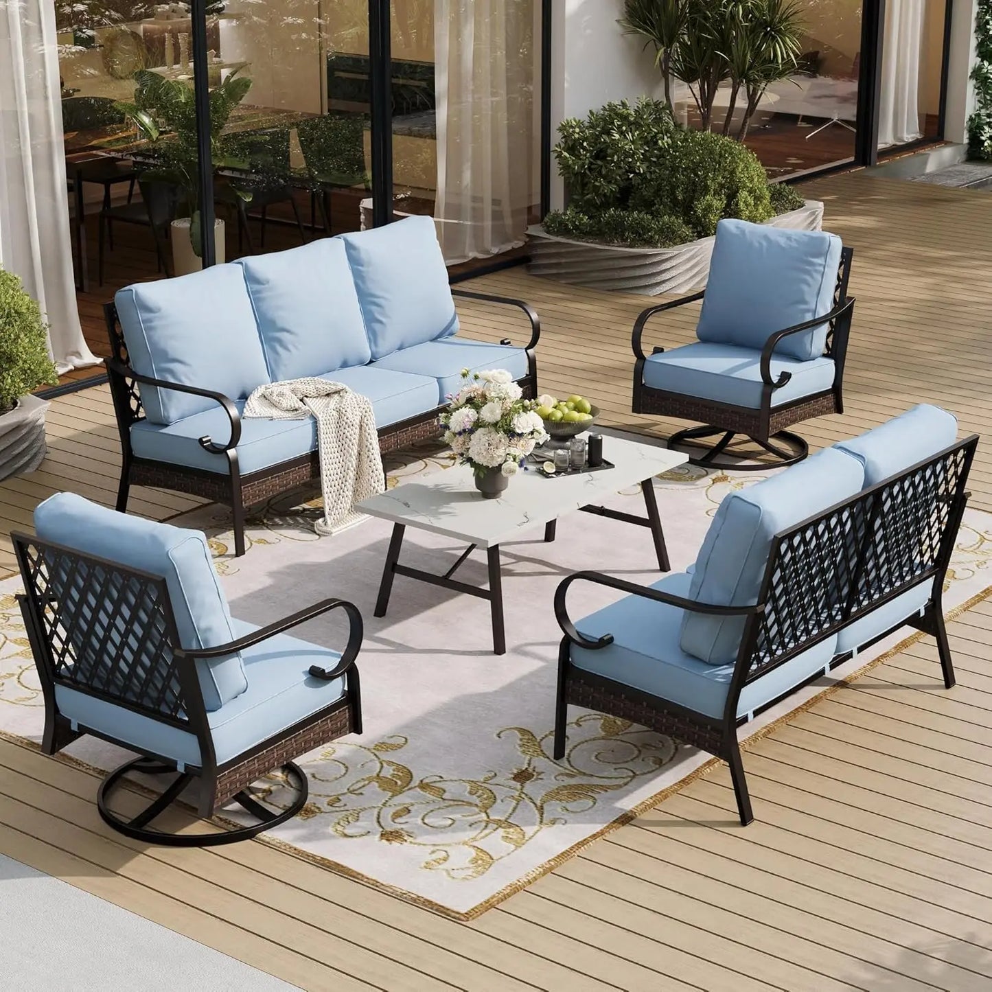 Outdoor Patio Furniture 5 Piece Conversation Set With Coffee Table
