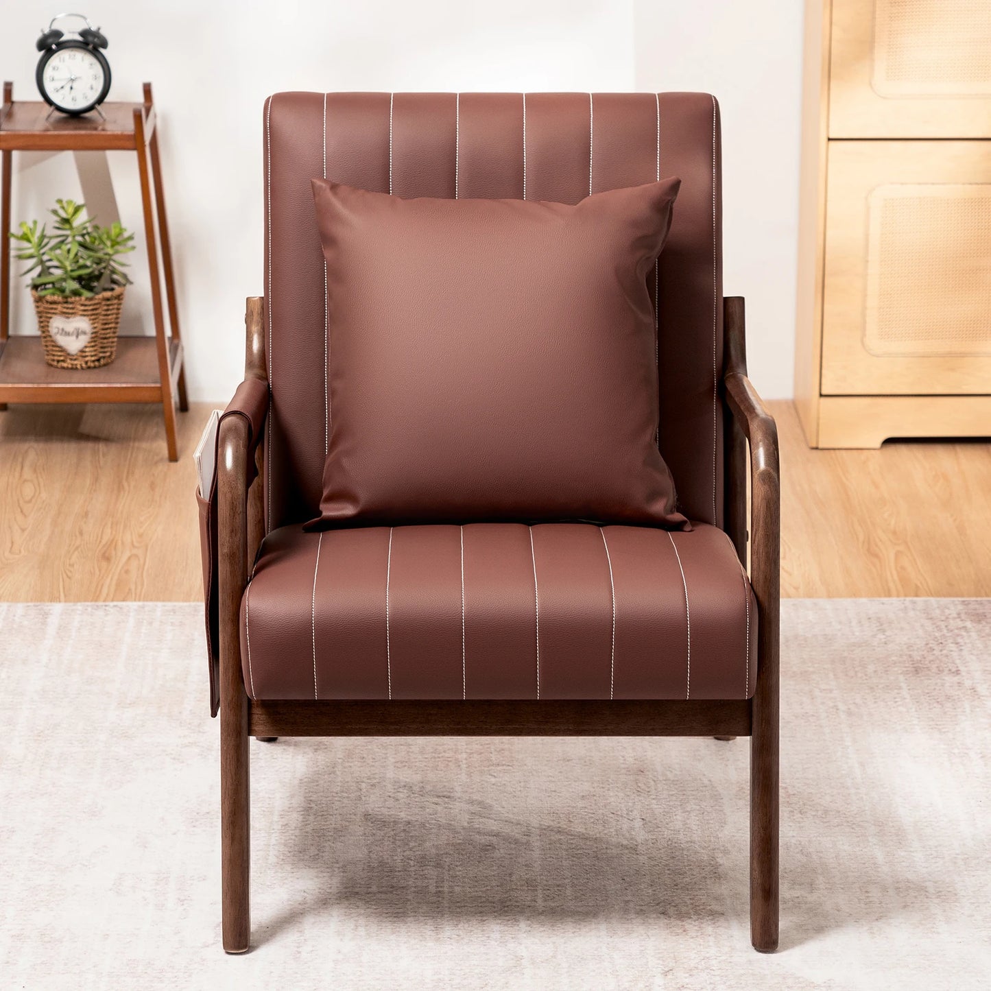 Hommpa Mid Century Wood Frame Accent Chair With PU Leather