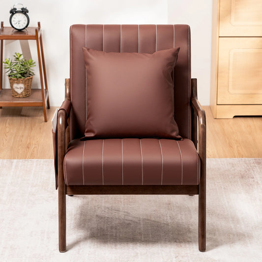 Hommpa Mid Century Wood Frame Accent Chair With PU Leather