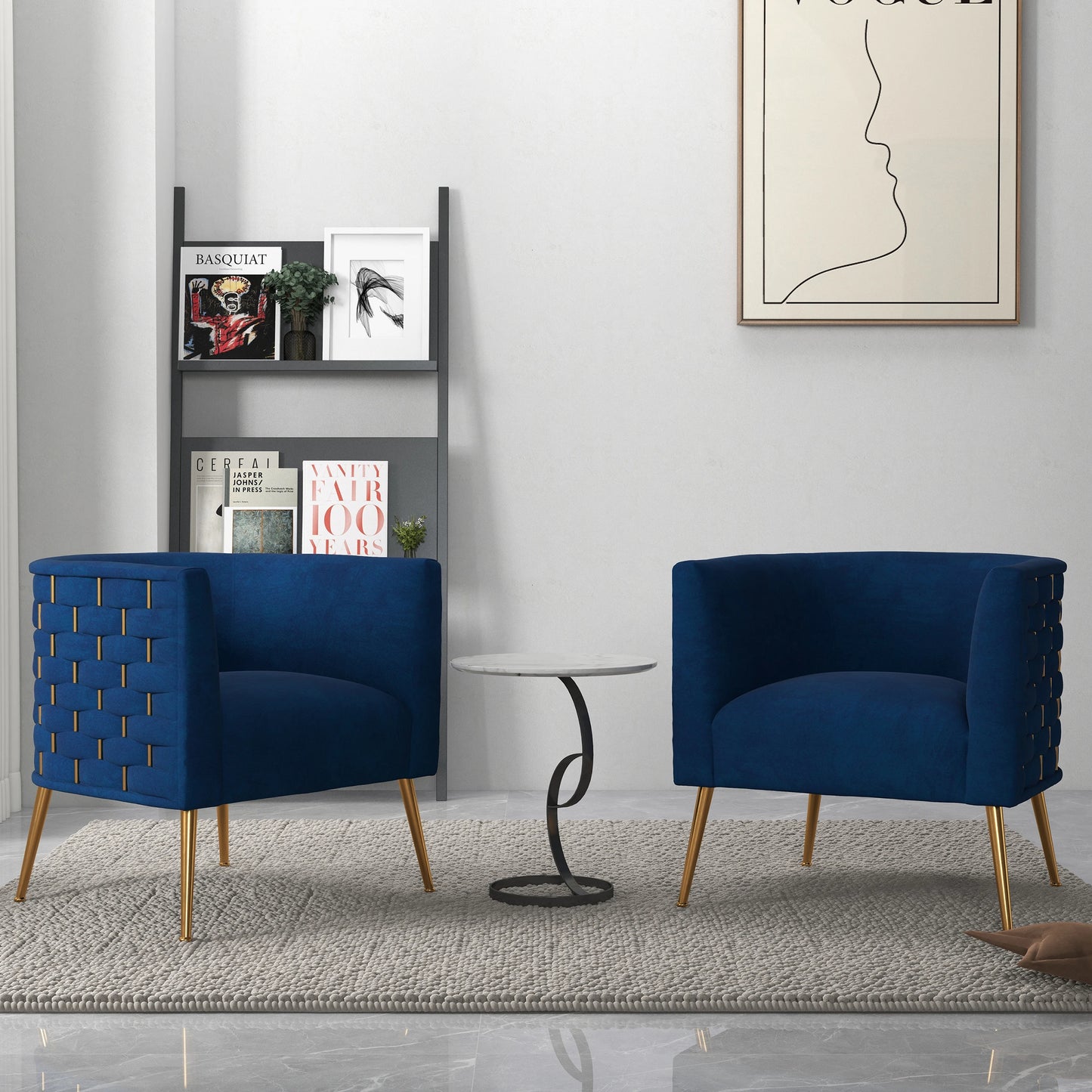 Modern Velvet Round Accent Chairs Set for Living Room