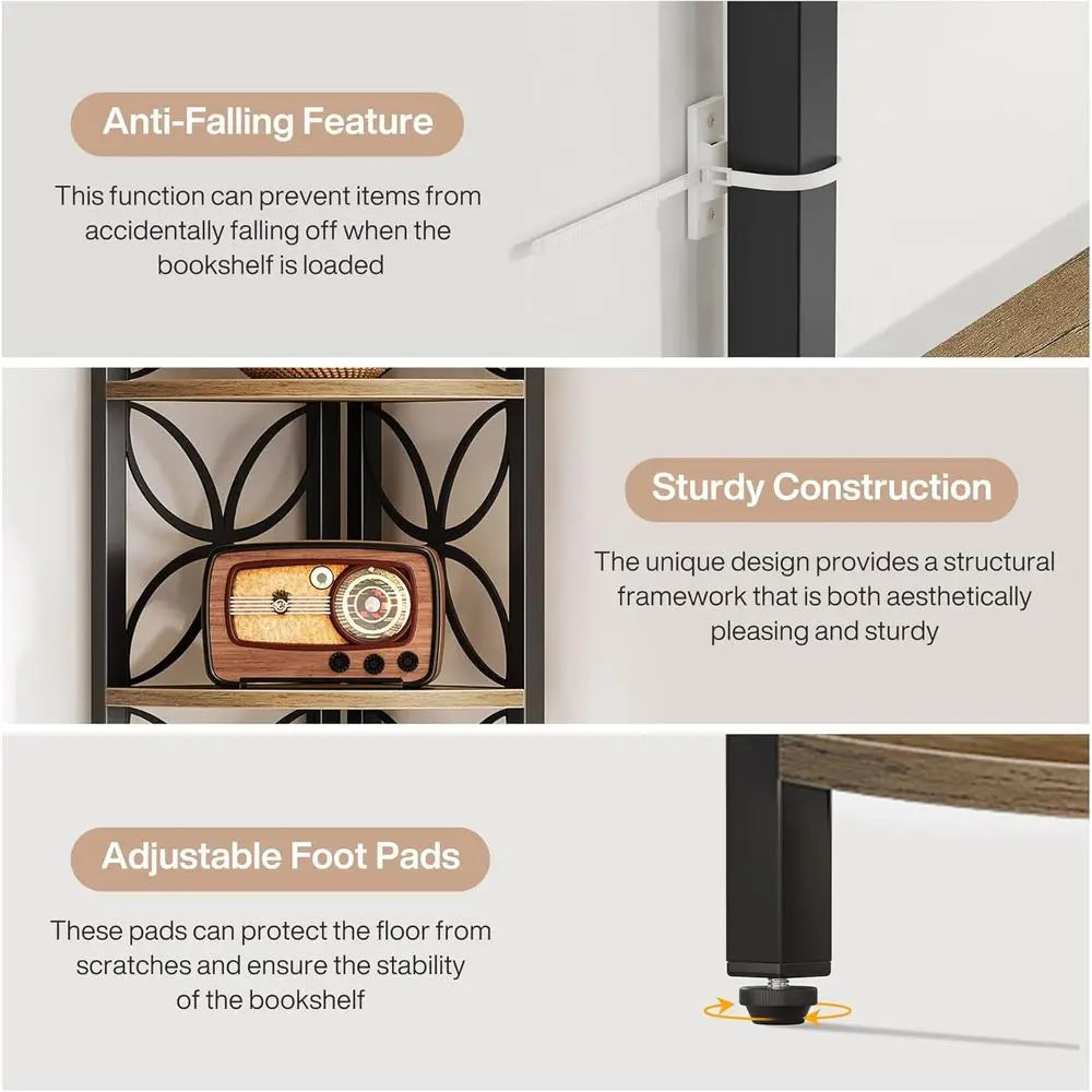 DAFIFY Rustic Corner Bookshelf Display Shelf For Living Room