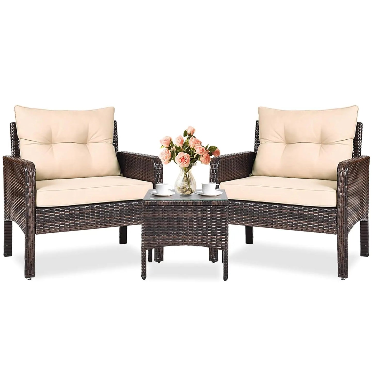 Outdoor Wicker Patio Set Three Piece Conversation Bistro With Cushions