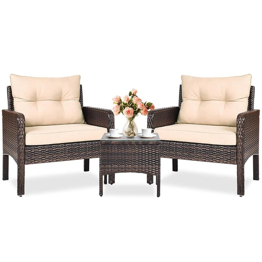 Outdoor Wicker Patio Set Three Piece Conversation Bistro With Cushions