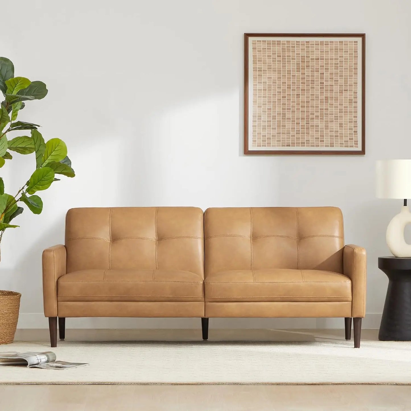 Chengwei Mid Century Faux Leather Sofa Set For Living Room