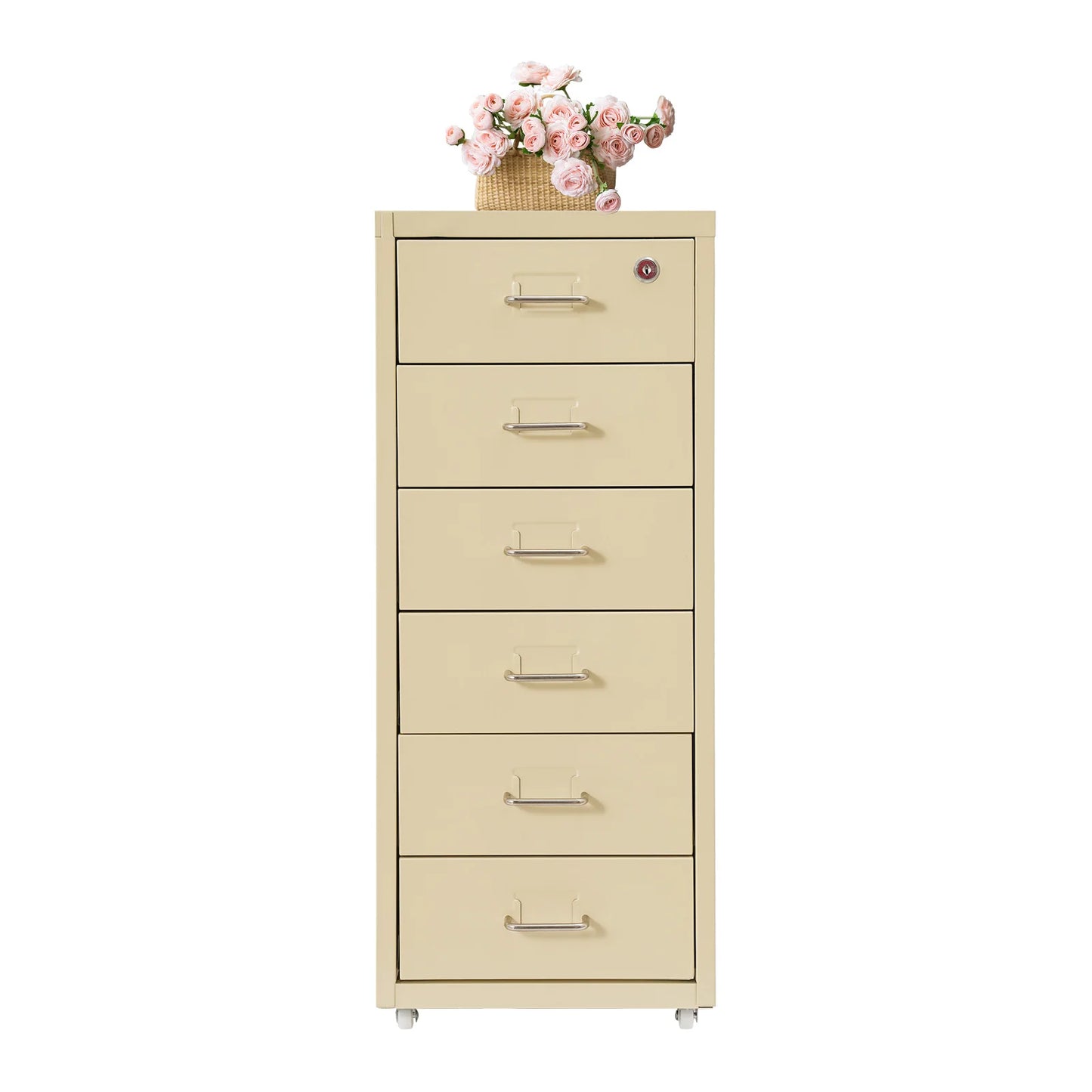 6-Drawer Lockable Rolling Metal File Cabinet With Wheels