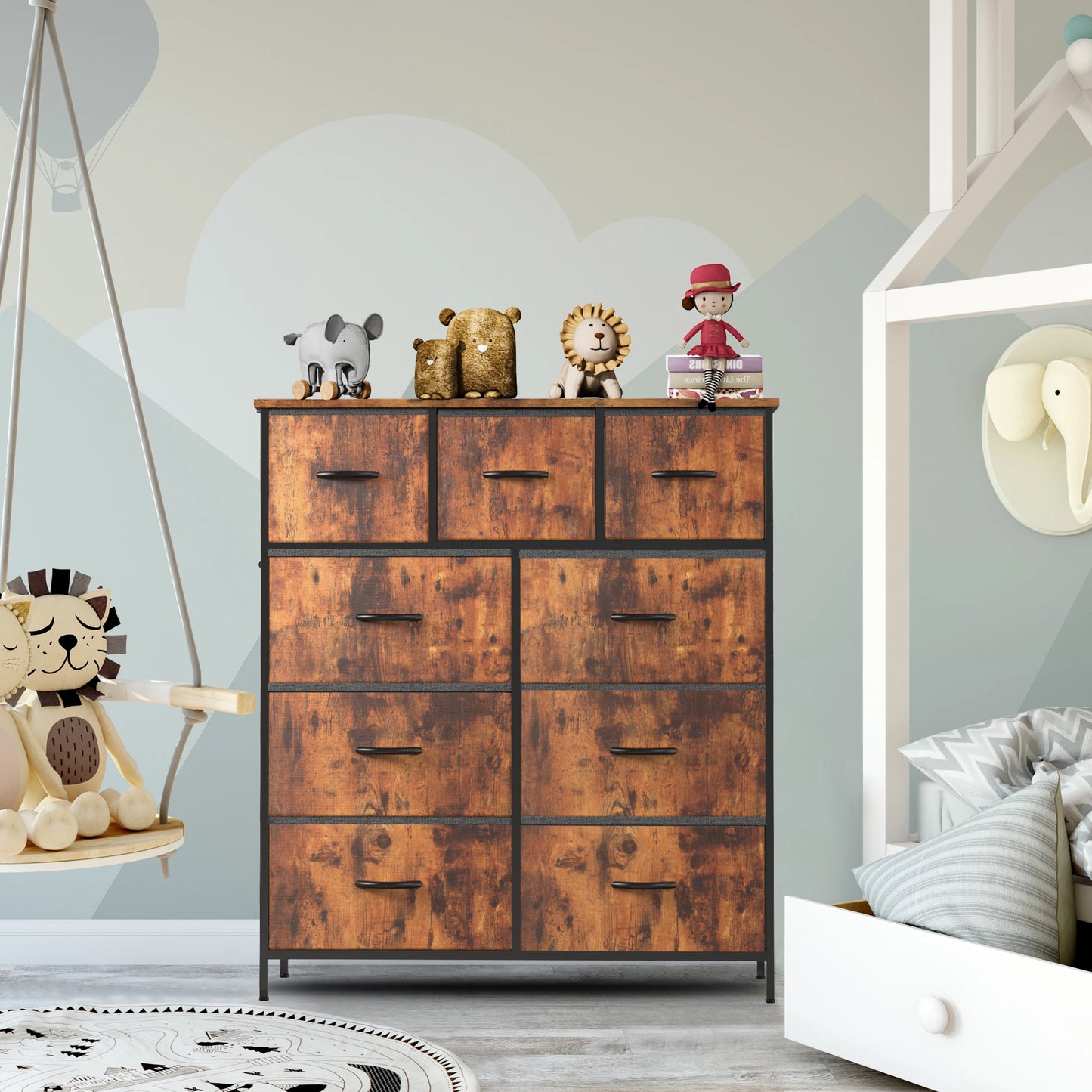 JHK Fabric Storage Dresser With Nine Drawers For Bedroom