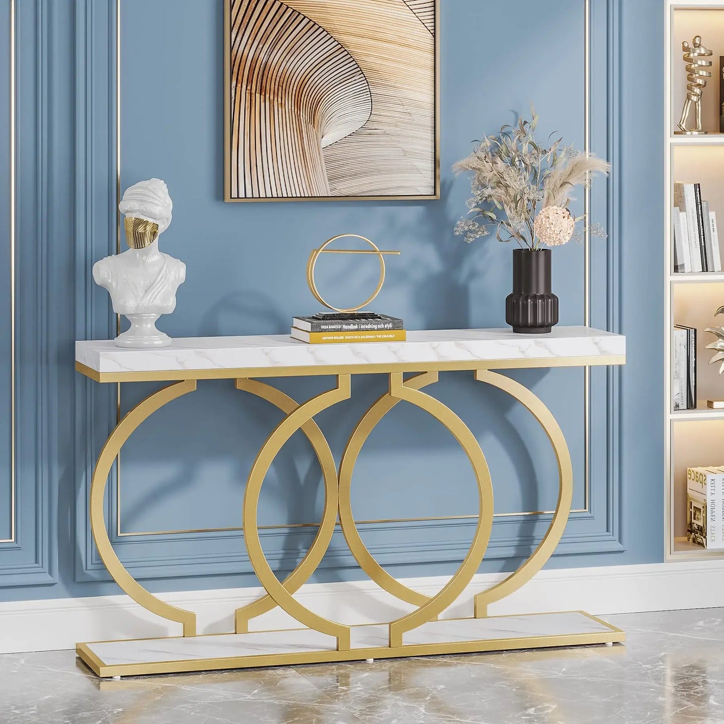 Tribesigns Modern Ultradurable MarbleSurface Console Table With Iron Frame EntrywayDecor