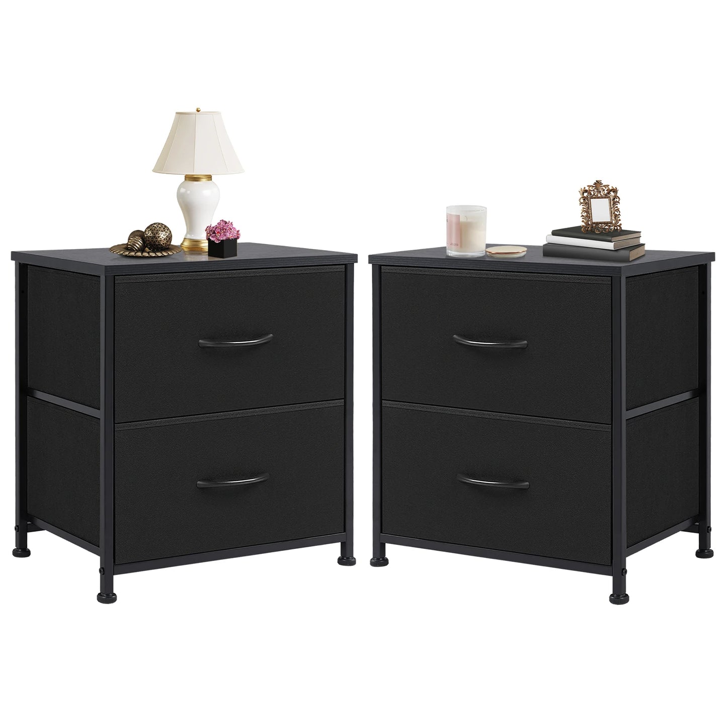 JHK Modern Nightstand With Fabric Drawers for Bedroom Storage Cabinet Furniture Multipurpose