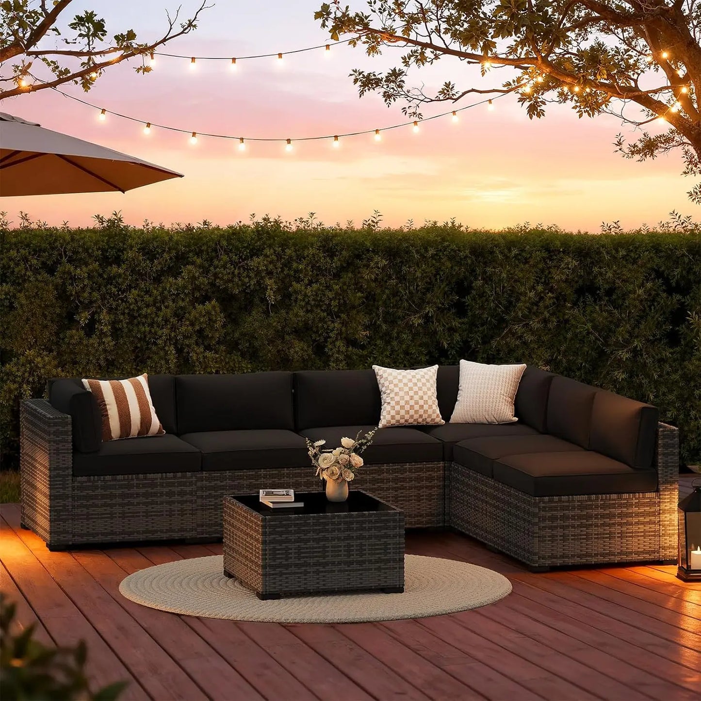 XIAOLANG 7 Piece Outdoor Patio Furniture Set Wicker Rattan Cushions