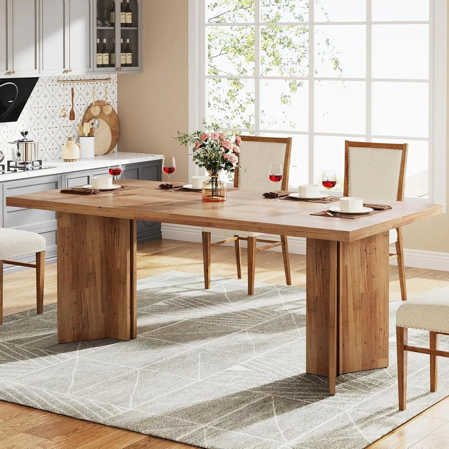 LITTLE TREE Farmhouse Dining Table for Dining Room