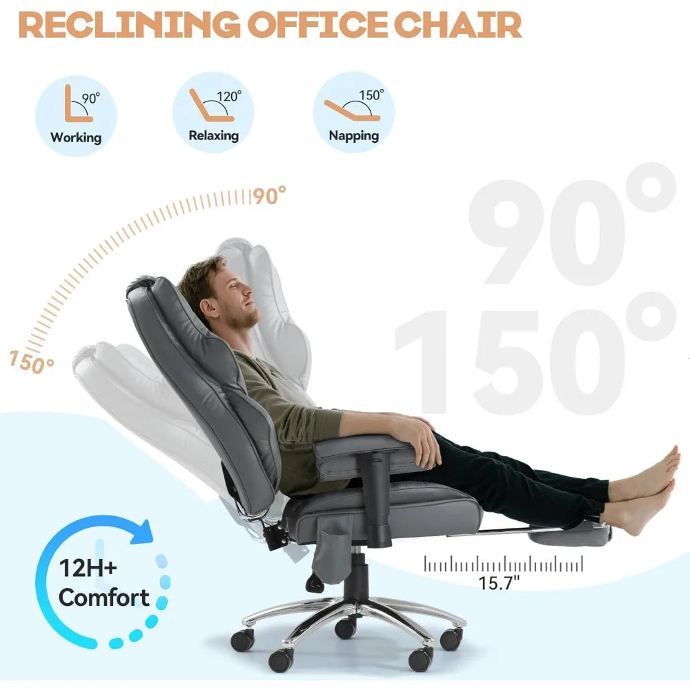 Ergonomic Heated Office Chair With Reclining High Back Leather