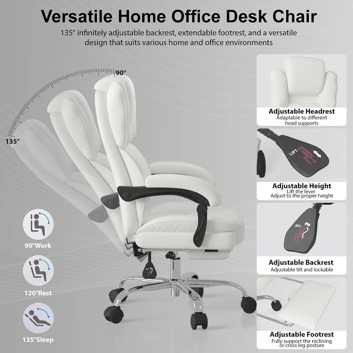 Big And Tall Leather Office Chair With Footrest And Headrest