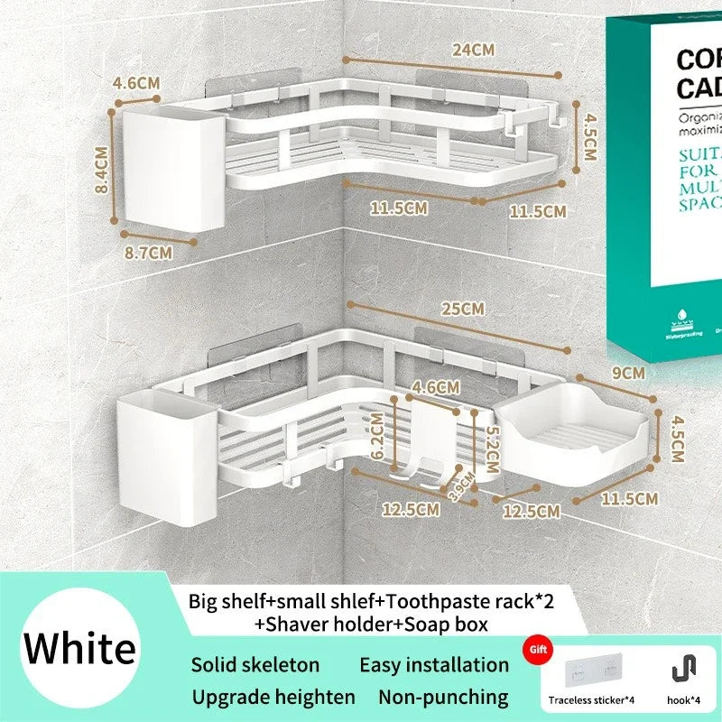 Double Layer Stainless Steel Corner Shelf No Drilling Wall Mount