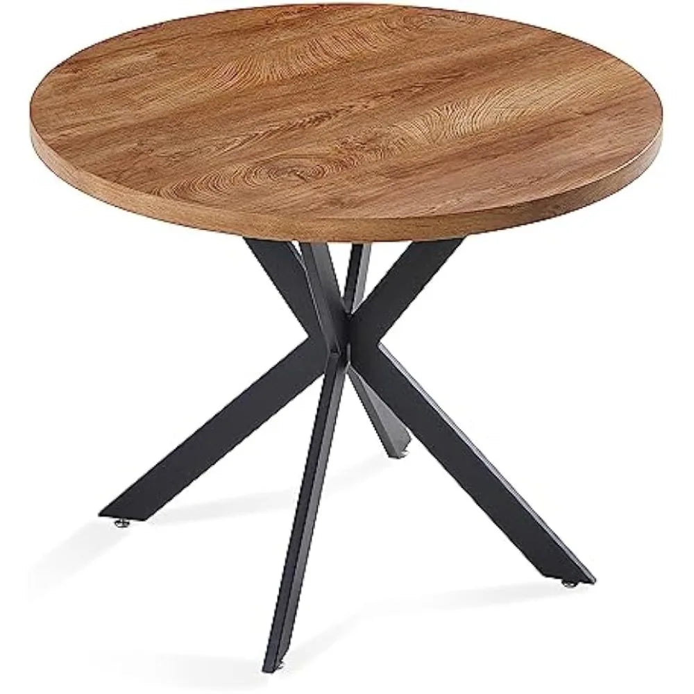 Modern Round Dining Table MDF Top Woodgrain Finish Metal Base