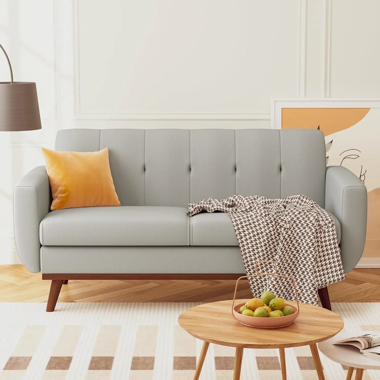 L Shaped Loveseat Sofa Modern Linen Couch For Living Room
