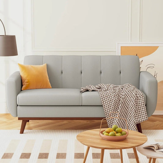 L Shaped Loveseat Sofa Modern Linen Couch For Living Room