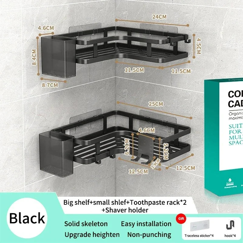 Double Layer Stainless Steel Corner Shelf No Drilling Wall Mount