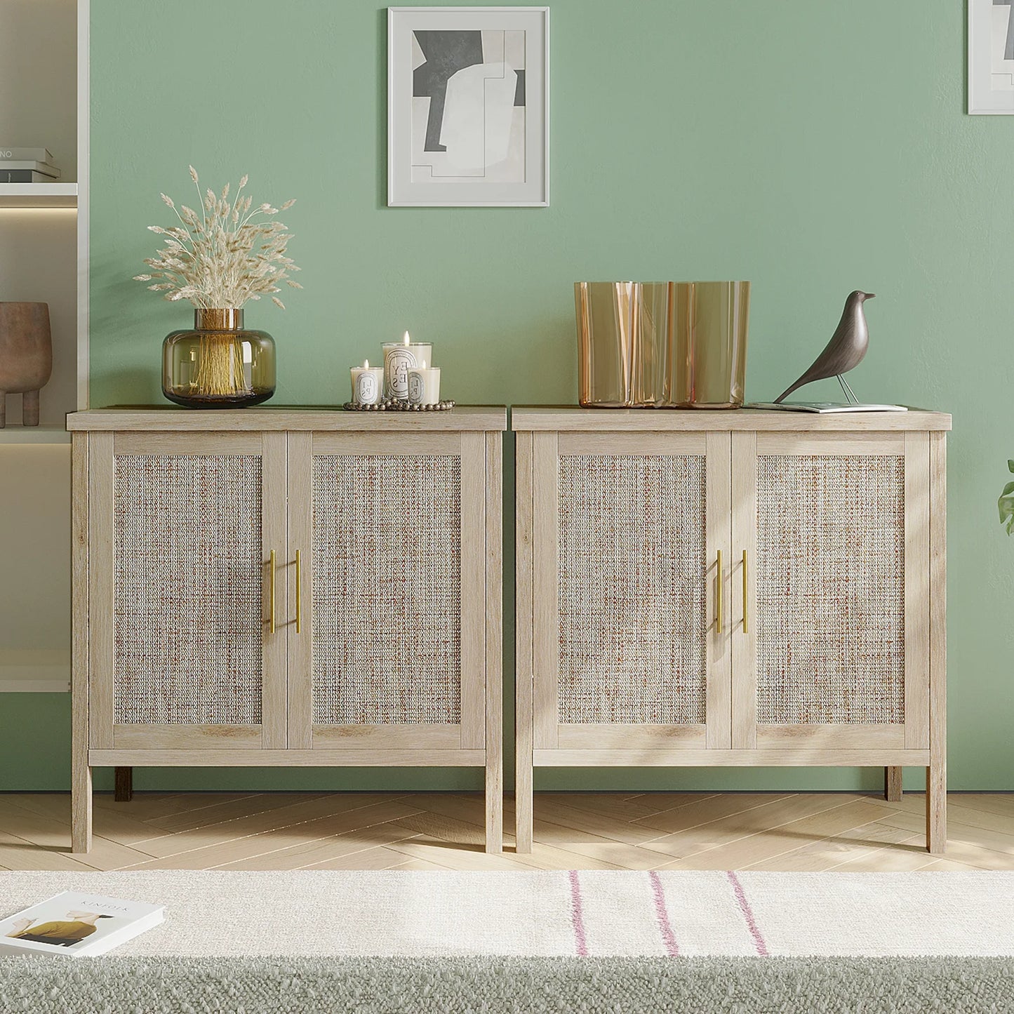 NONEDrawer Rattan Storage Cabinet With Decorated Doors Buffet Sideboard For Hallway Living Room