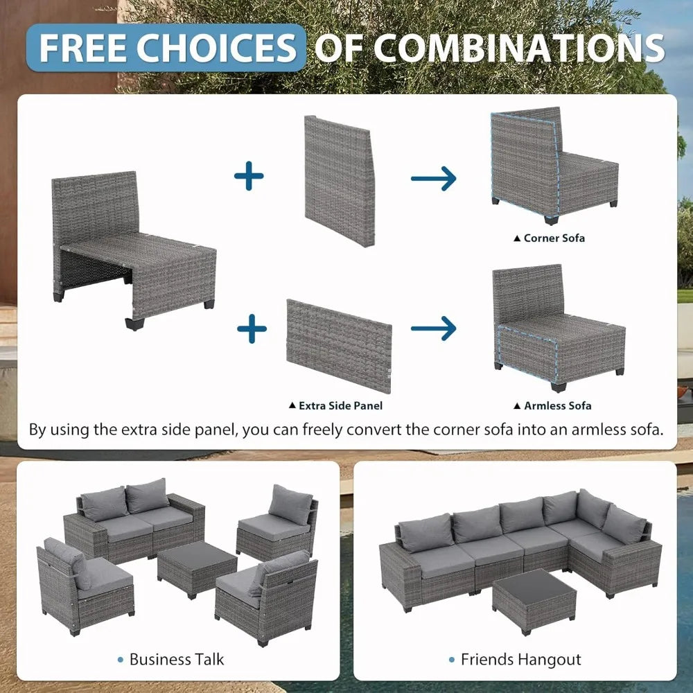 Rattan Outdoor Patio Sofa Set With Coffee Table PE Wicker