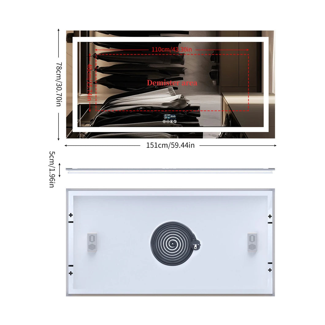 Borwart Smart LED Vanity Mirror With Bluetooth Display Anti Fog
