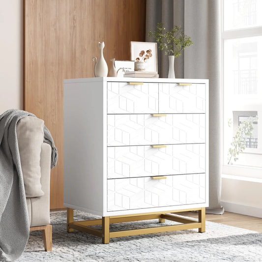Studyset 5 Drawer Dresser With Metal Base Bedroom Cabinet