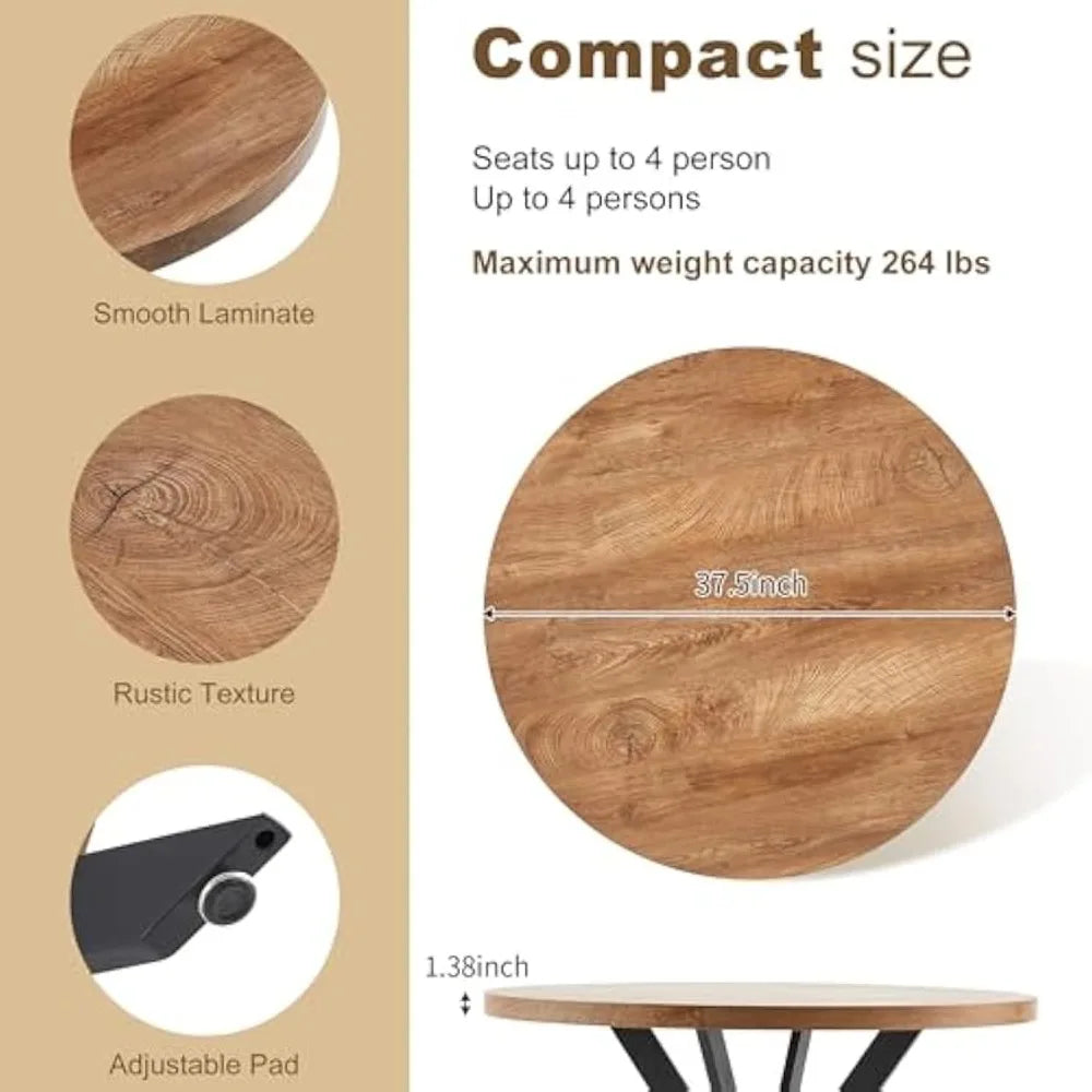 Modern Round Dining Table MDF Top Woodgrain Finish Metal Base