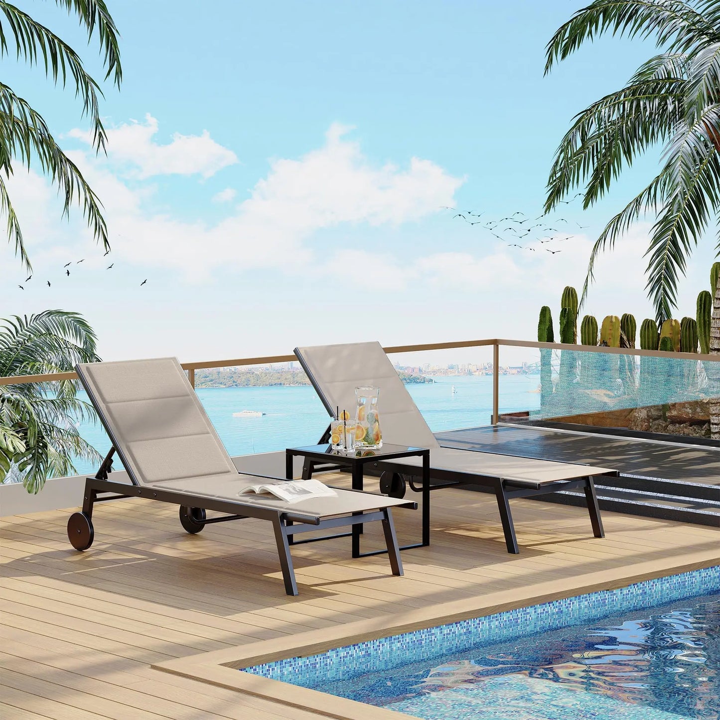 Studyset Outdoor Chaise Lounge Set With Side Table And Wheels