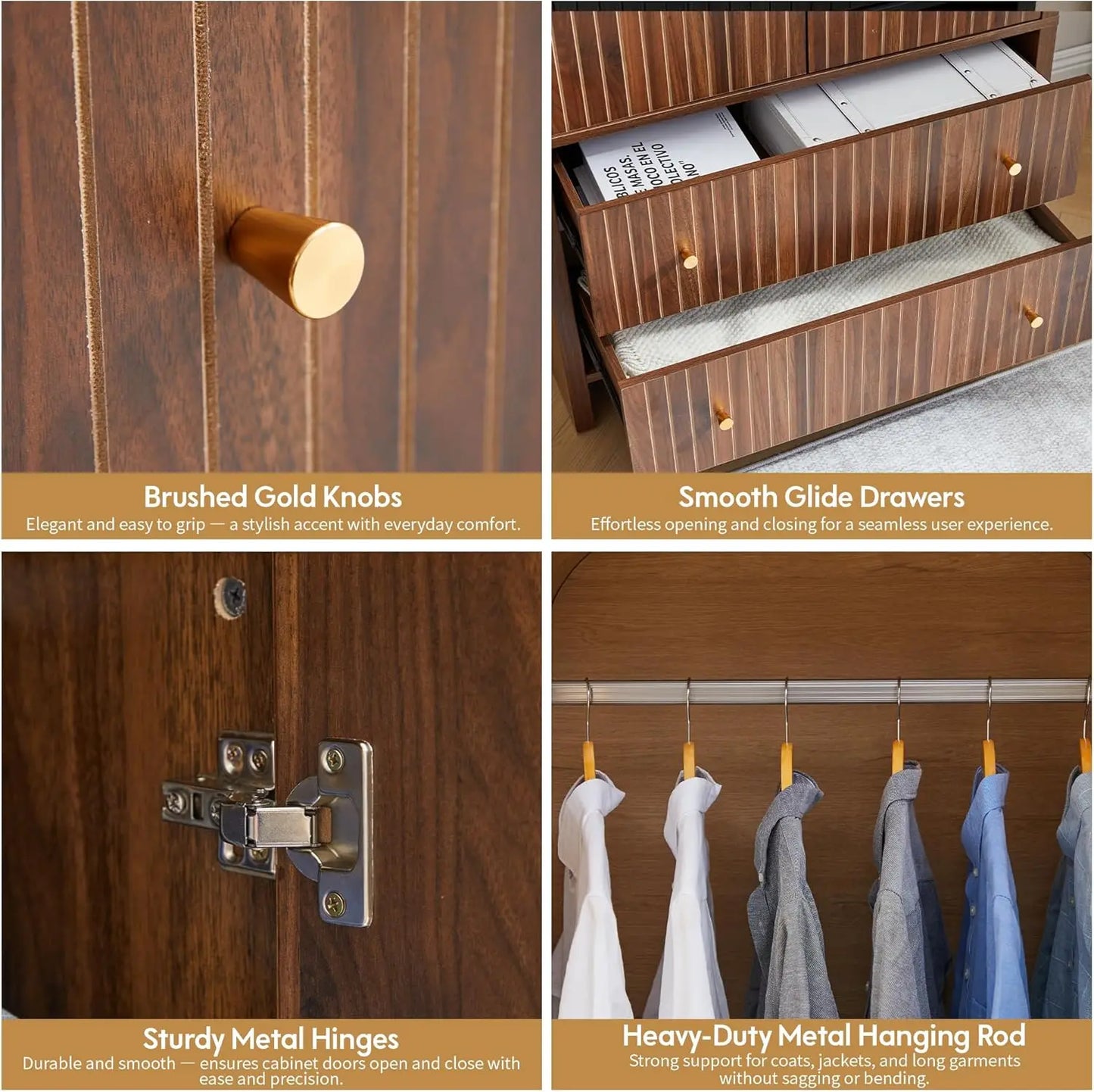 Arched Armoire Wardrobe Modern Two Door With Hanging Rod Drawers