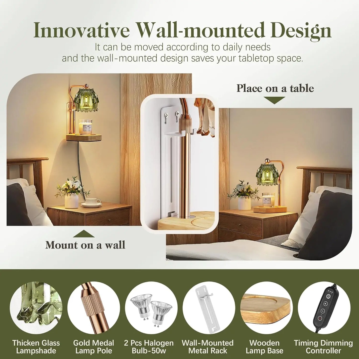 Timer Dimmable Candle Warmer Lamp With Adjustable Height